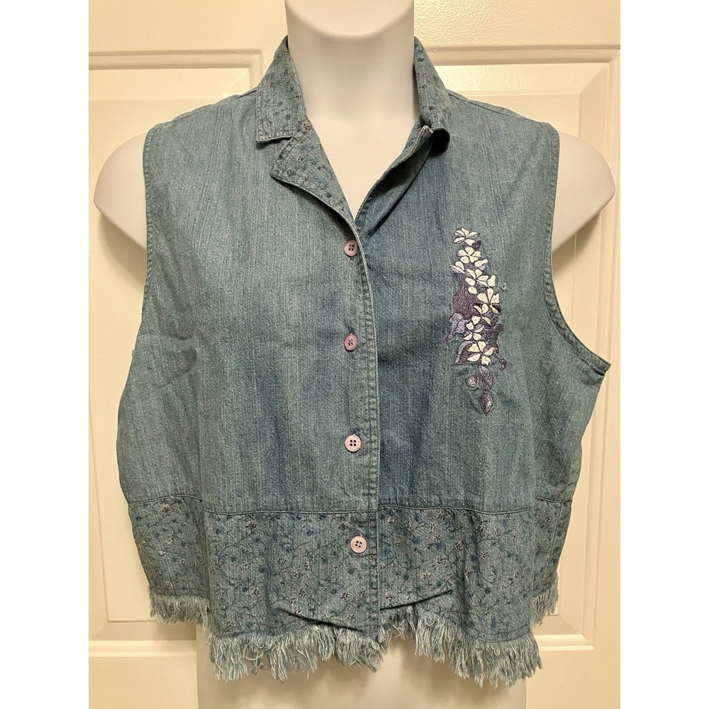 90s Vintage Two Twenty Denim Vest Women's Sz Large Blue‎ Western Capsule Y2K